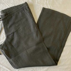 Allen Allen Wide Leg Olive Linen Pants with Drawstring Waist in Size M